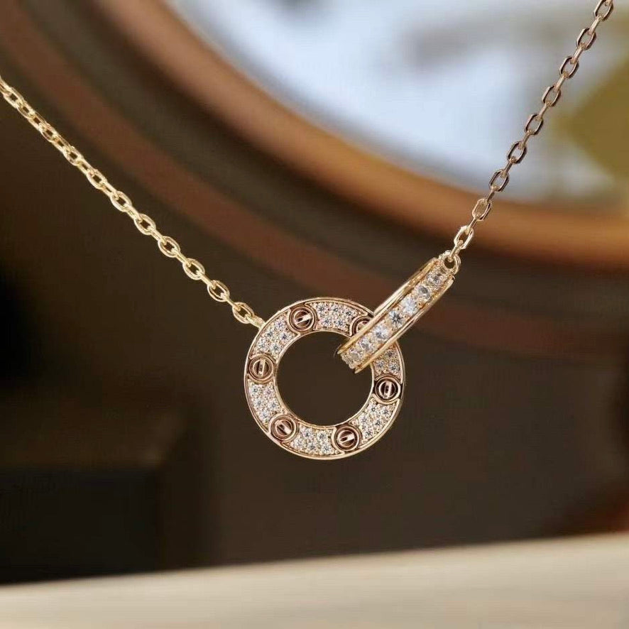 [Shinejoy] COLLIER LOVE 7,6 MM OR ROSE ET ARGENT DIAMANTS