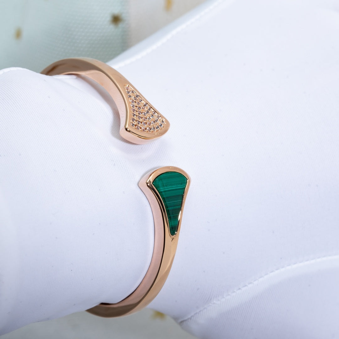 [Shinejoy]DREAM BRACELET OPEN MALACHITE PINK GOLD