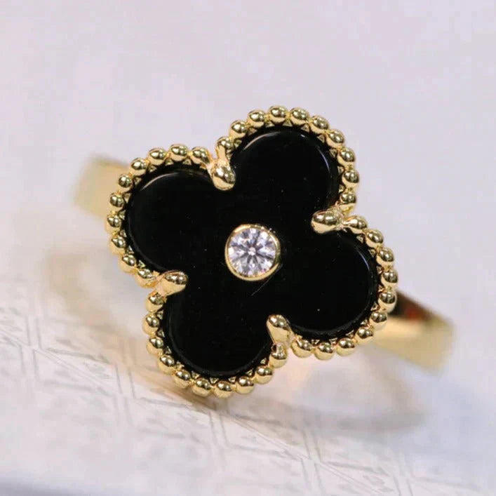 [Shinejoy]CLOVER ONYX RING GOLD DIAMOND