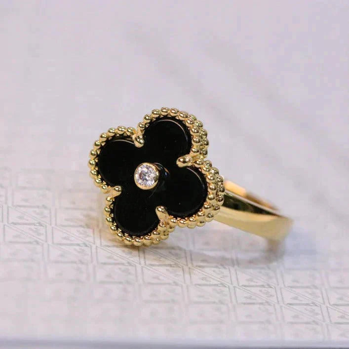 [Shinejoy]CLOVER ONYX RING GOLD DIAMOND
