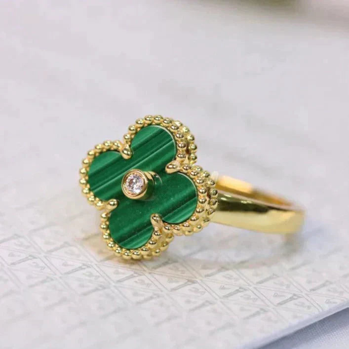 [Shinejoy]CLOVER MALACHITE RING GOLD DIAMOND
