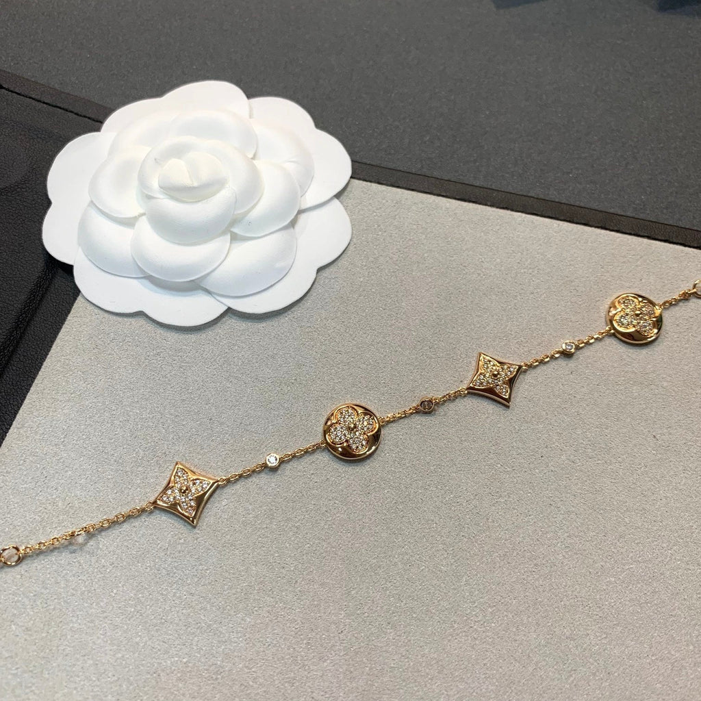 [Shinejoy]STAR AND SUN 4 MOTIFS GOLD DIAMONDS BRACELET