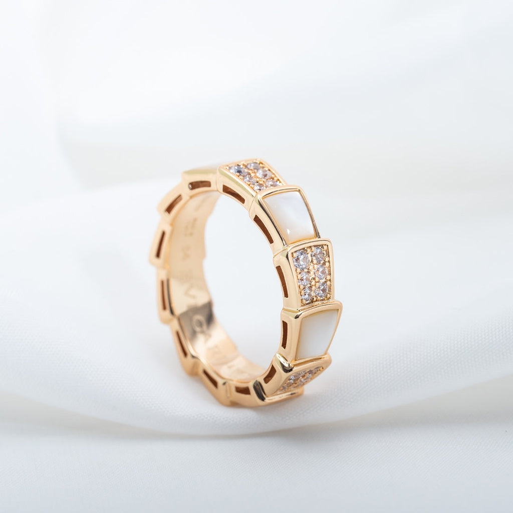 [Shinejoy]SERPENTI RING PINK GOLD MOP DIAMOND PAVED 4MM