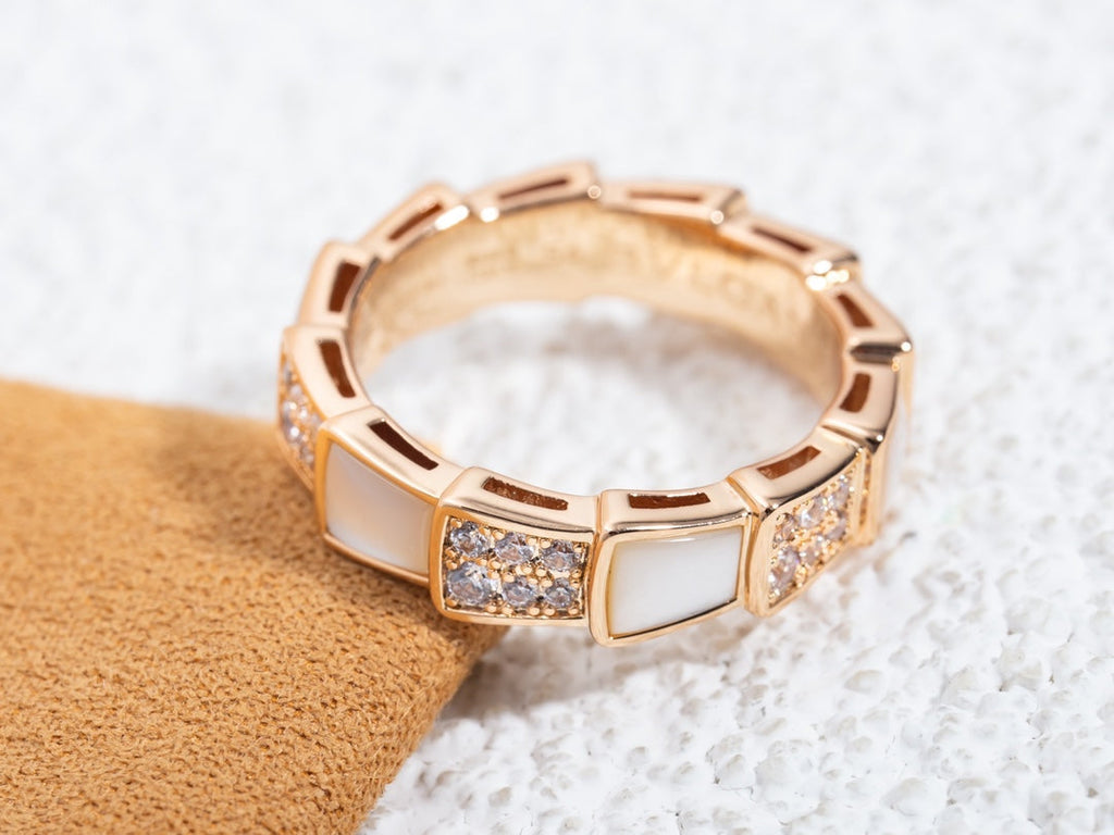 [Shinejoy]SERPENTI RING PINK GOLD MOP DIAMOND PAVED 4MM
