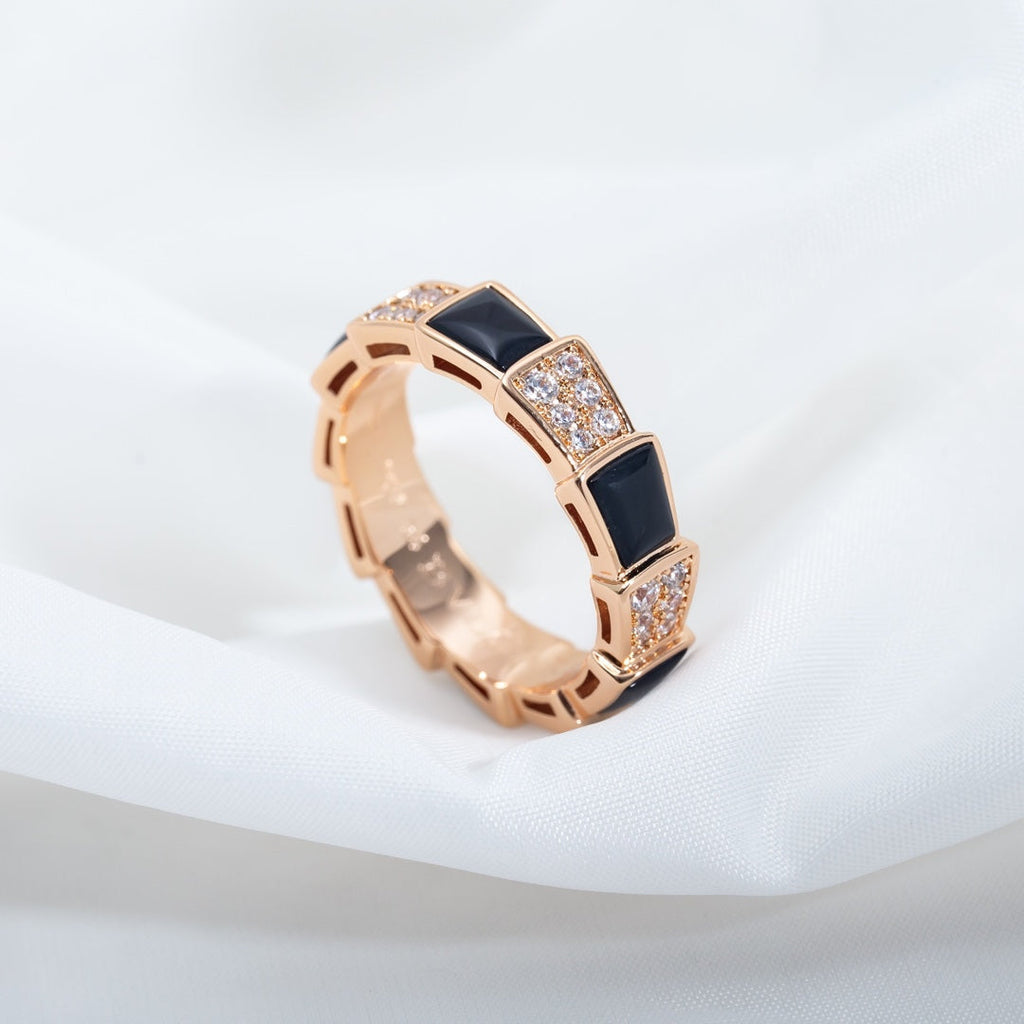 [Shinejoy]SERPENTI RING PINK GOLD BLACK MOP DIAMOND PAVED 4MM