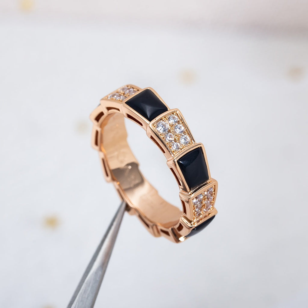 [Shinejoy]SERPENTI RING PINK GOLD BLACK MOP DIAMOND PAVED 4MM