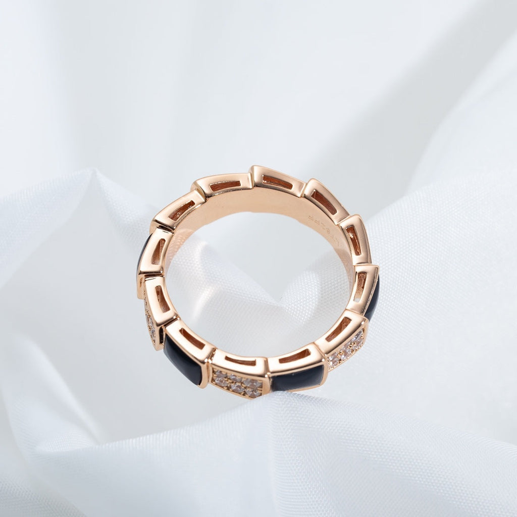 [Shinejoy]SERPENTI RING PINK GOLD BLACK MOP DIAMOND PAVED 4MM