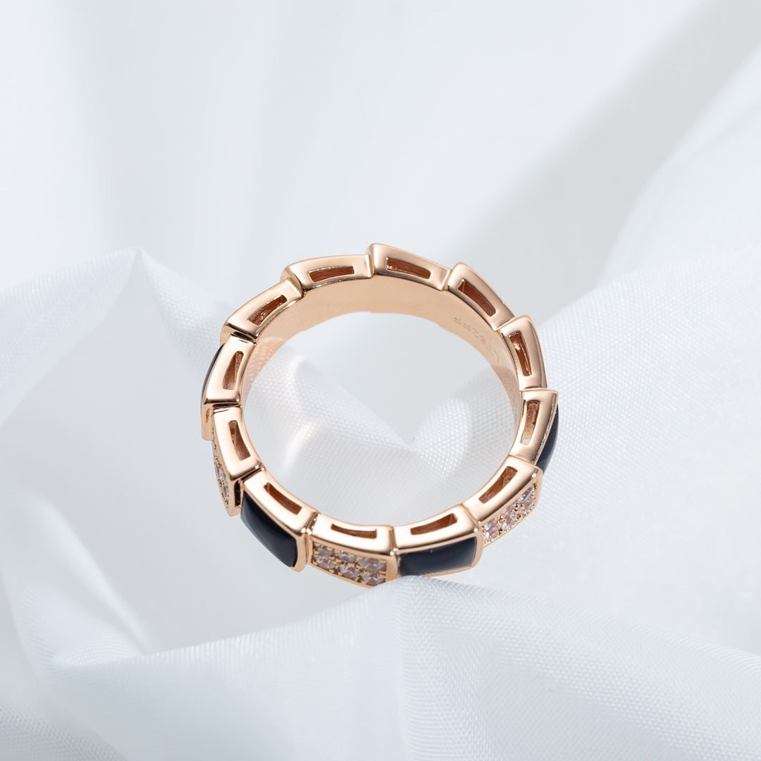 [Shinejoy]SERPENTI RING PINK GOLD BLACK MOP DIAMOND PAVED 4MM