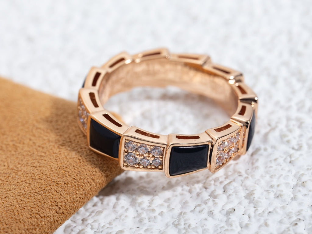 [Shinejoy]SERPENTI RING PINK GOLD BLACK MOP DIAMOND PAVED 4MM