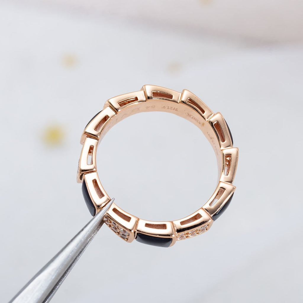 [Shinejoy]SERPENTI RING PINK GOLD BLACK MOP DIAMOND PAVED 4MM