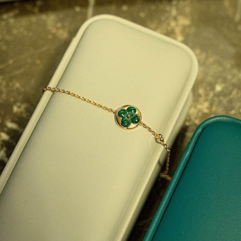 [Shinejoy] BRACELET SUN MALACHITE 1 DIAMANT OR ROSE