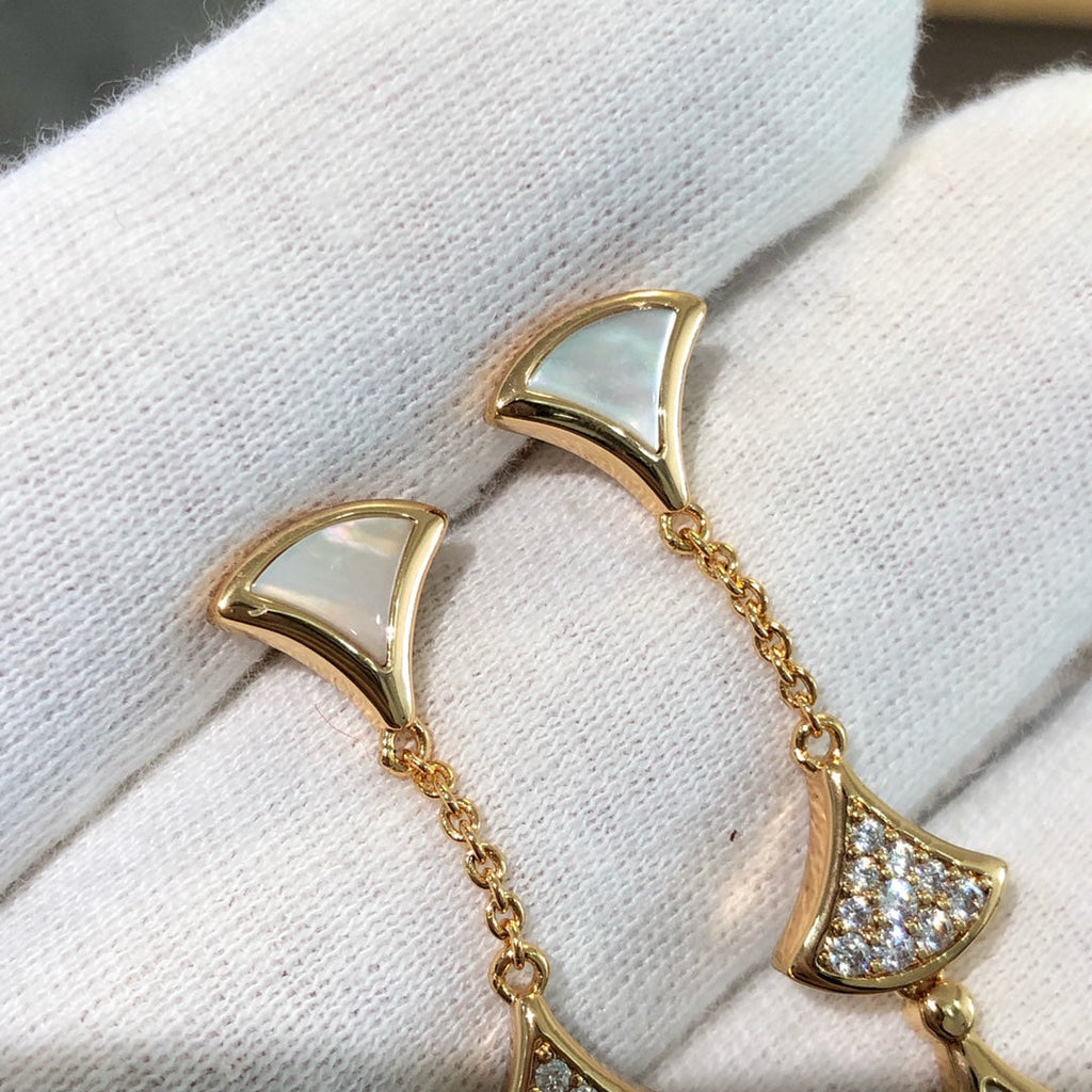 [Shinejoy]DREAM EARRINGS 3 MOTIFS DIAMOND MOP PINK GOLD