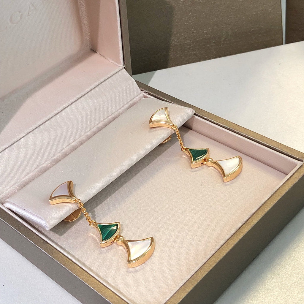 [Shinejoy]DREAM EARRINGS 3 MOTIFS MALACHITE MOP PINK GOLD