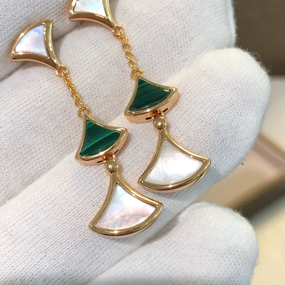 [Shinejoy]DREAM EARRINGS 3 MOTIFS MALACHITE MOP PINK GOLD