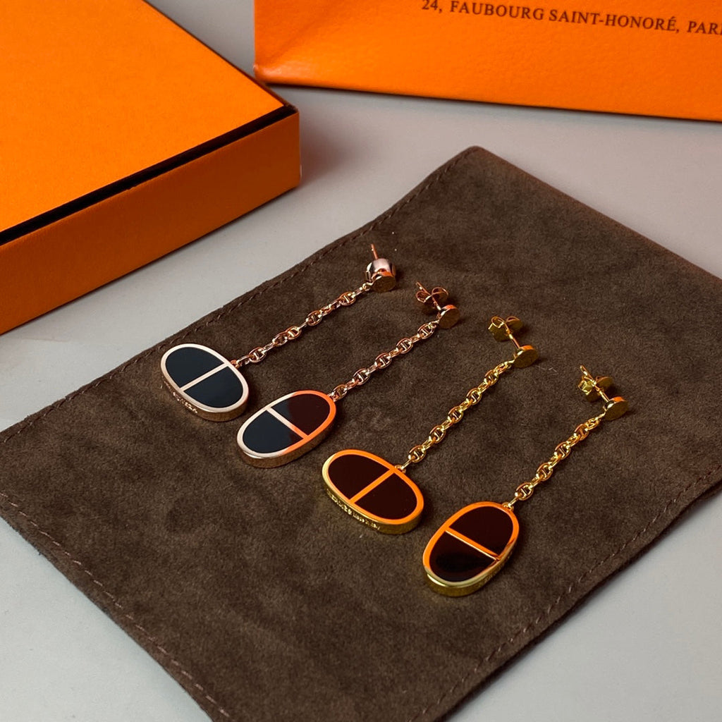 [Shinejoy]CHAINE VERSO BLACK CERAMIC EARRINGS