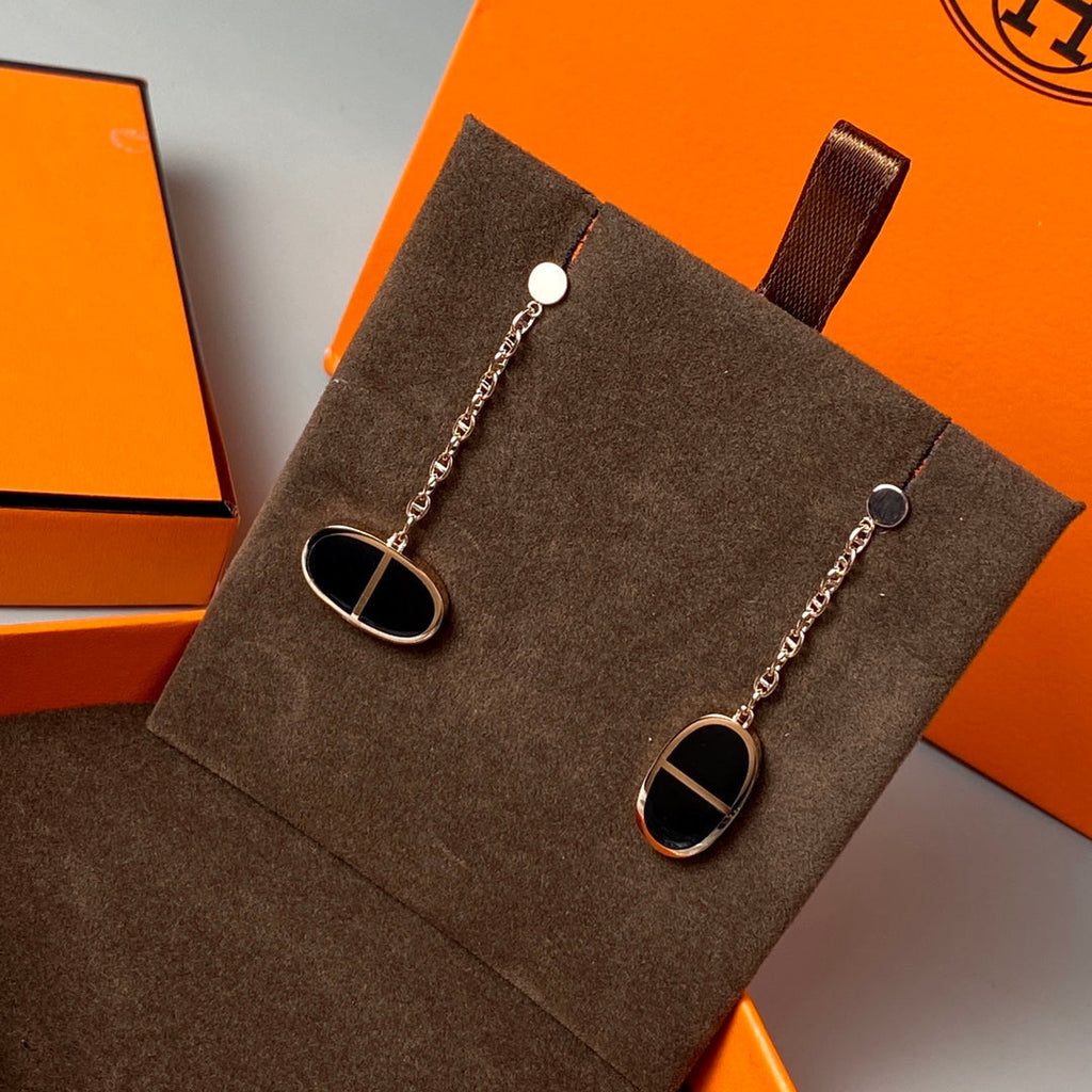 [Shinejoy]CHAINE VERSO BLACK CERAMIC EARRINGS