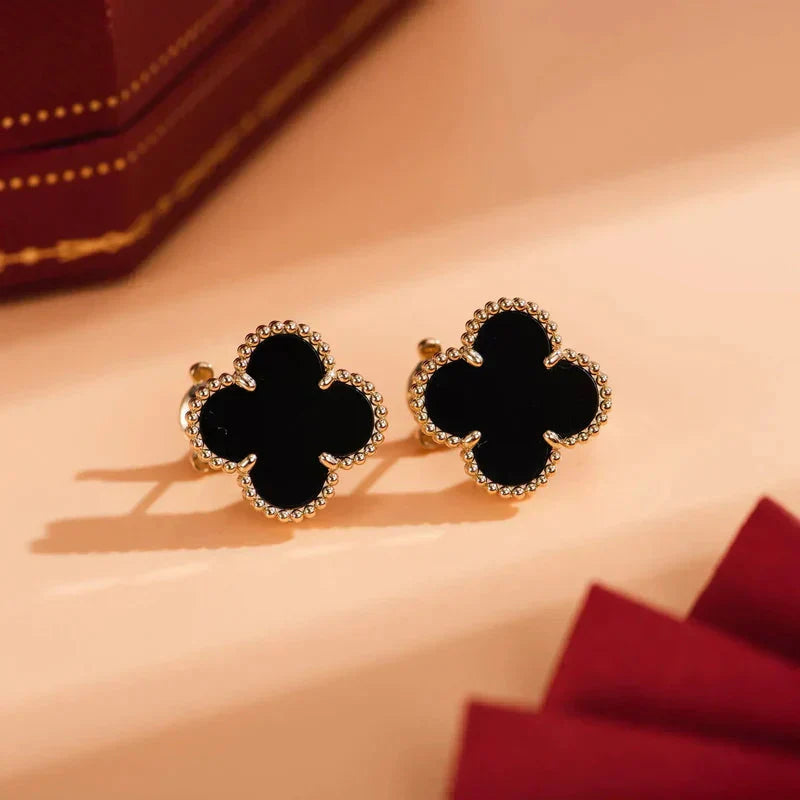 [Shinejoy]Boucles d'oreilles clous en onyx à motif trèfle moyen (1 motif)