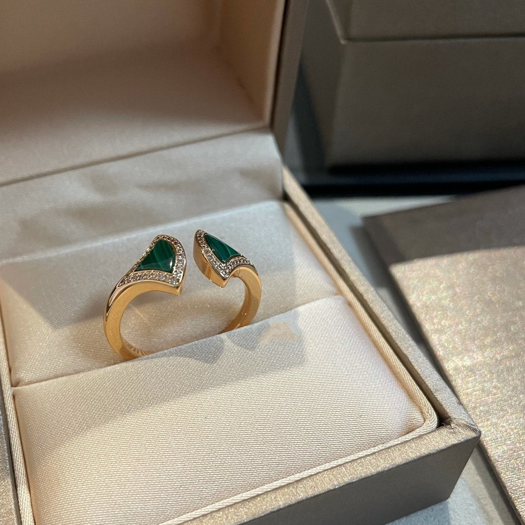 [Shinejoy]DREAM MALACHITE DIAMOND OPEN RING
