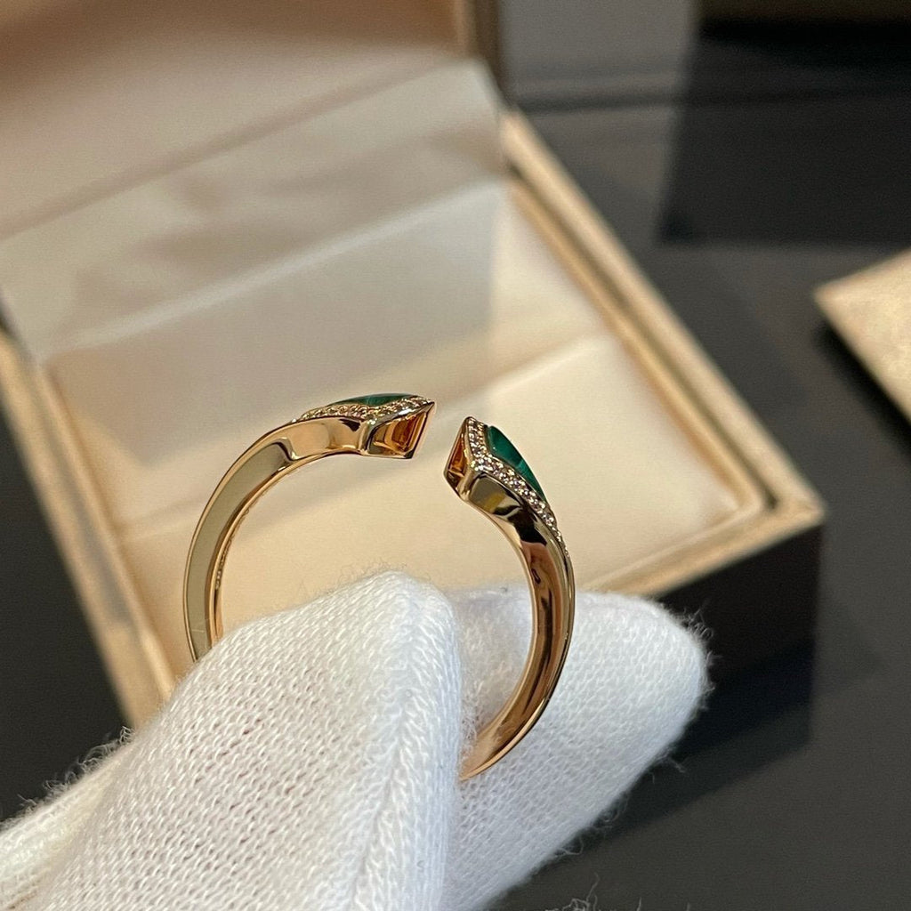 [Shinejoy]DREAM MALACHITE DIAMOND OPEN RING