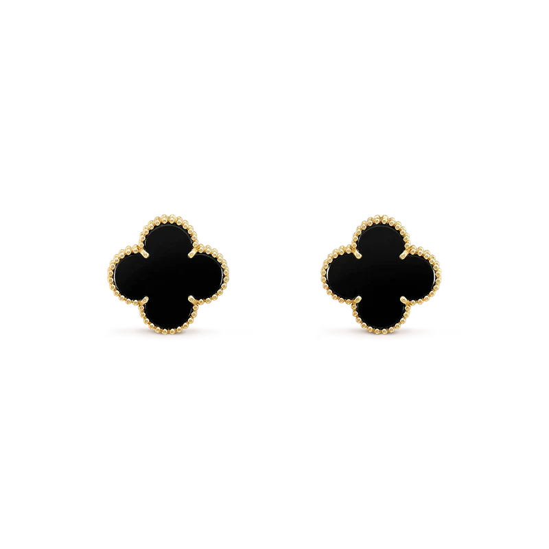 [Shinejoy]Boucles d'oreilles clous en onyx à motif trèfle moyen (1 motif)