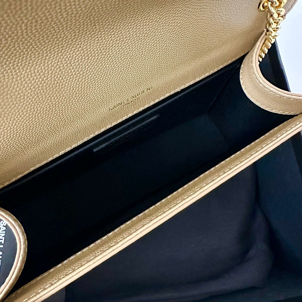 KATE 20 PETIT EN CUIR DE VEAU BEIGE CRÈME AVEC LOGO DORÉ