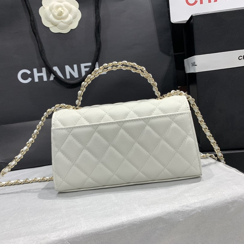 Sac à rabat 23P 19 cm Blanc Caviar Fermeture éclair dorée 