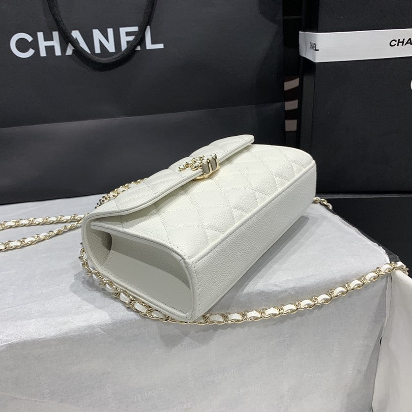 Sac à rabat 23P 19 cm Blanc Caviar Fermeture éclair dorée 