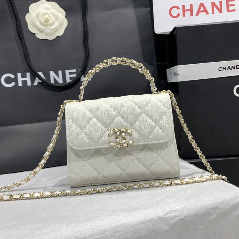 Sac à rabat 23P 15 cm Blanc Caviar Fermeture éclair dorée 