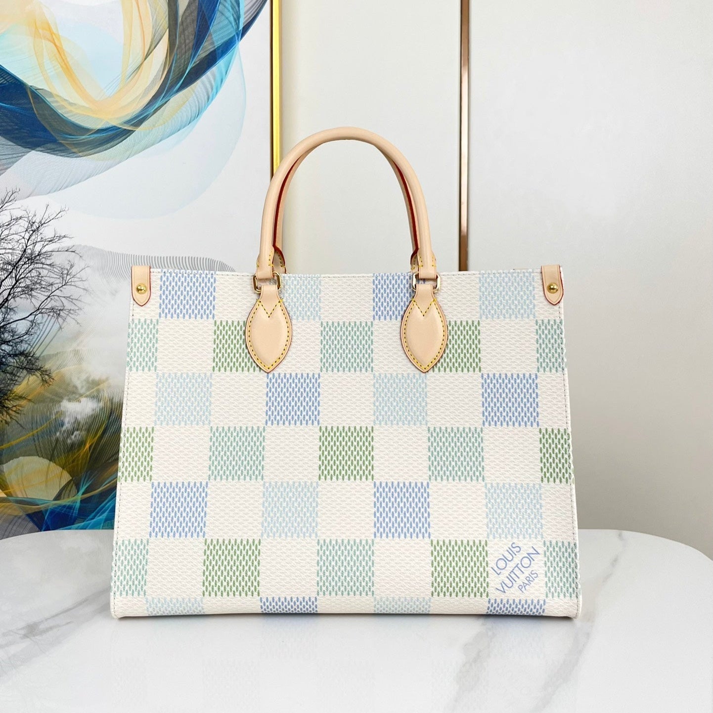 ONTHEGO 35 EN TOILE GÉANTE DAMIER PISTACHE