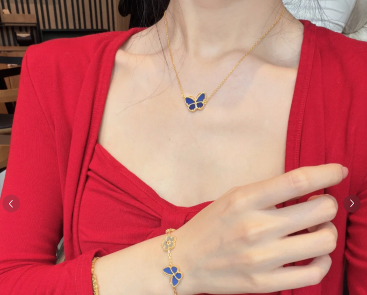 [Shinejoy] COLLIER PAPILLON DIAMANT ROUGE OR ROSE