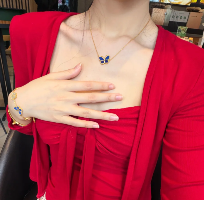 [Shinejoy] COLLIER PAPILLON DIAMANT ROUGE OR ROSE