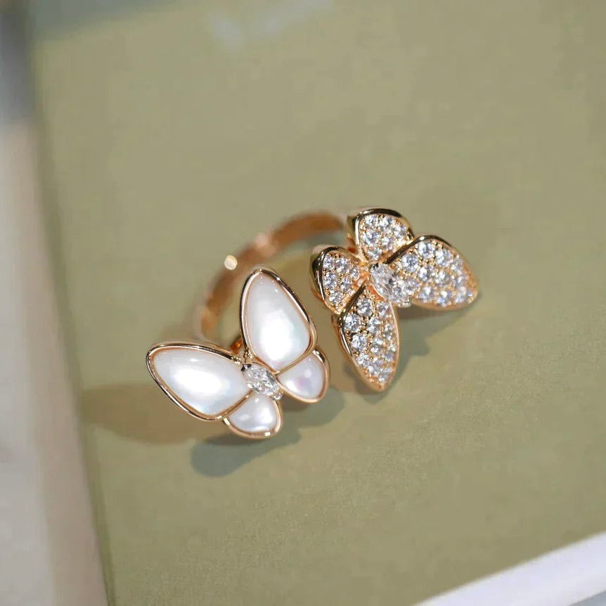 [Shinejoy] Bague balai diamant papillon double
