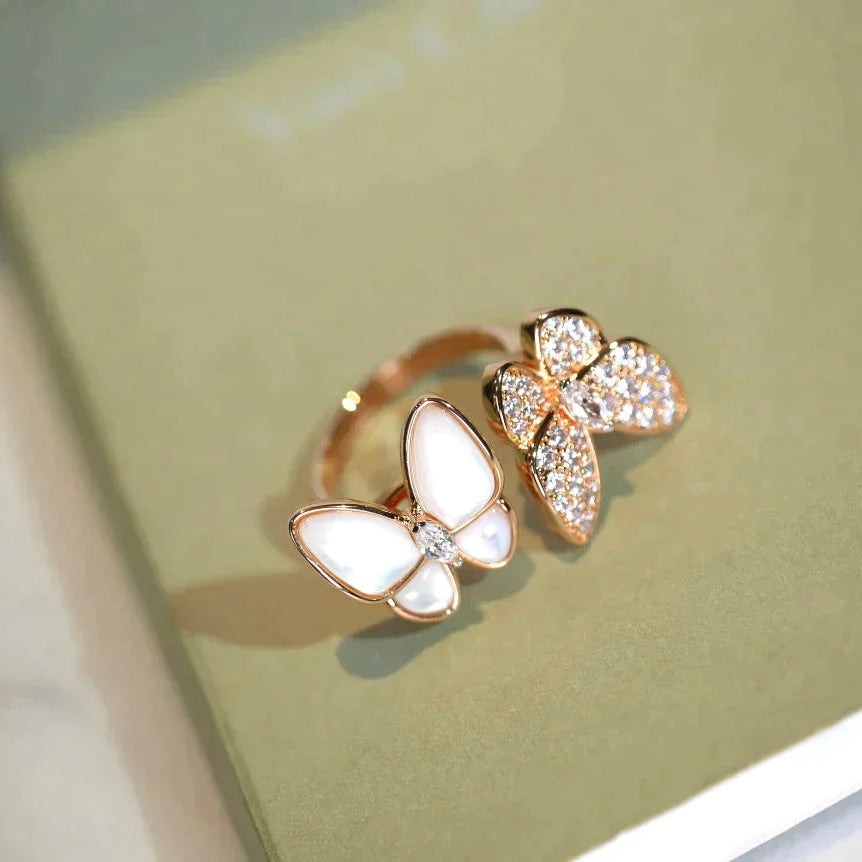 [Shinejoy] Bague balai diamant papillon double