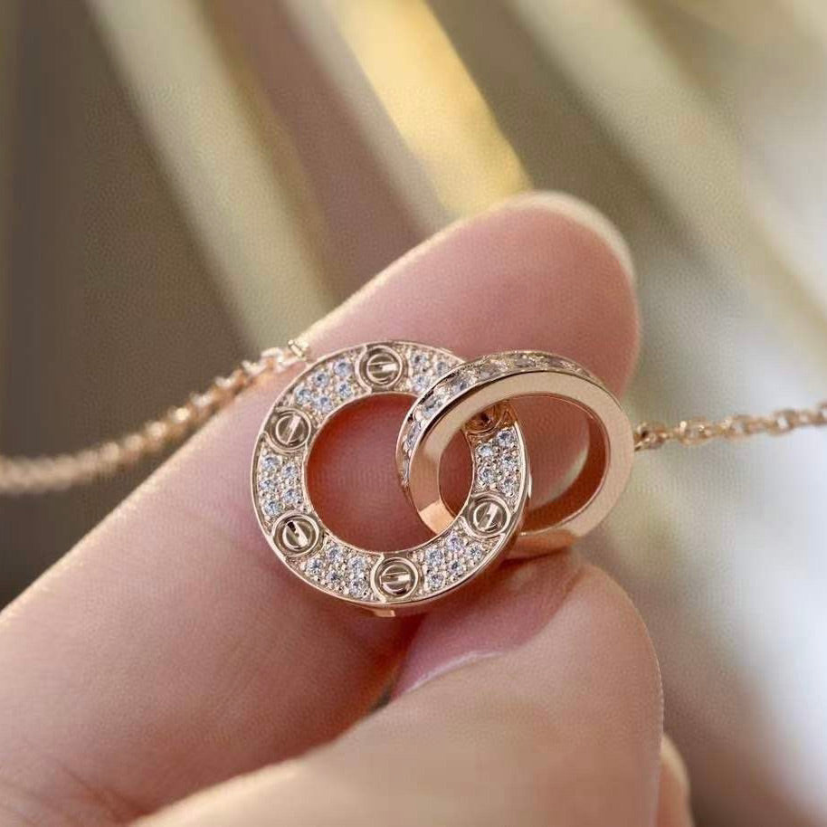 [Shinejoy] COLLIER LOVE 7,6 MM OR ROSE ET ARGENT DIAMANTS