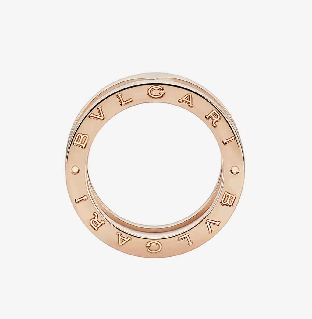 [Shinejoy]ZERO 1 TWO-BAND LOOPS AND WHITE CERAMIC SPIRAL PINK GOLD RING