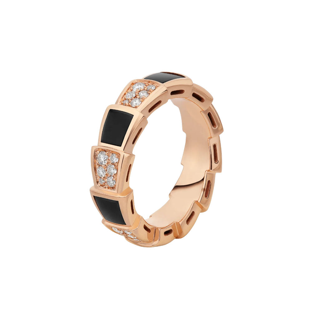 [Shinejoy]SERPENTI RING PINK GOLD BLACK MOP DIAMOND PAVED 4MM