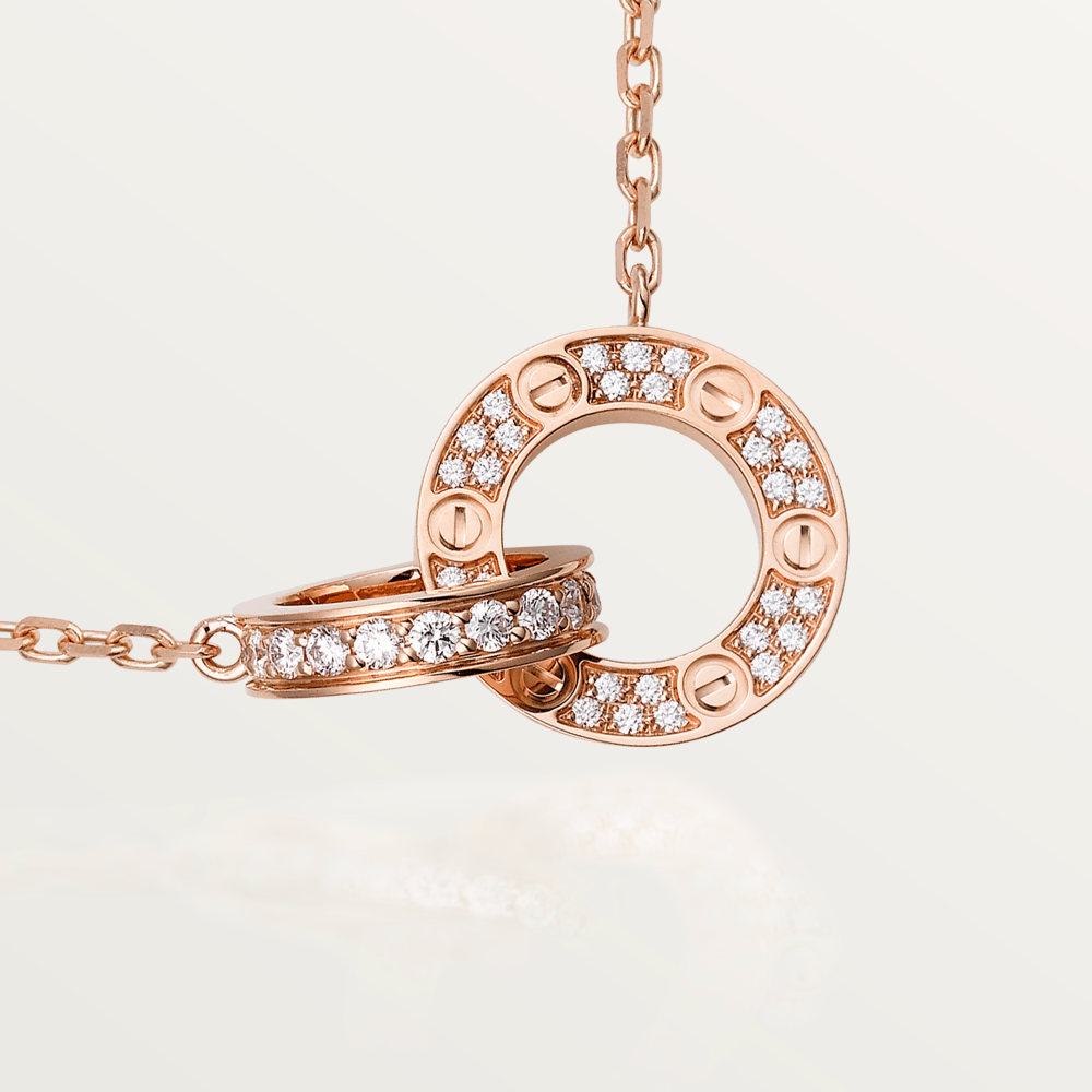 [Shinejoy] COLLIER LOVE 7,6 MM OR ROSE ET ARGENT DIAMANTS