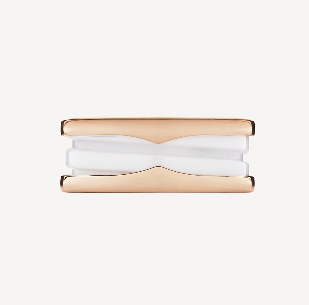 [Shinejoy]ZERO 1 TWO-BAND LOOPS AND WHITE CERAMIC SPIRAL PINK GOLD RING