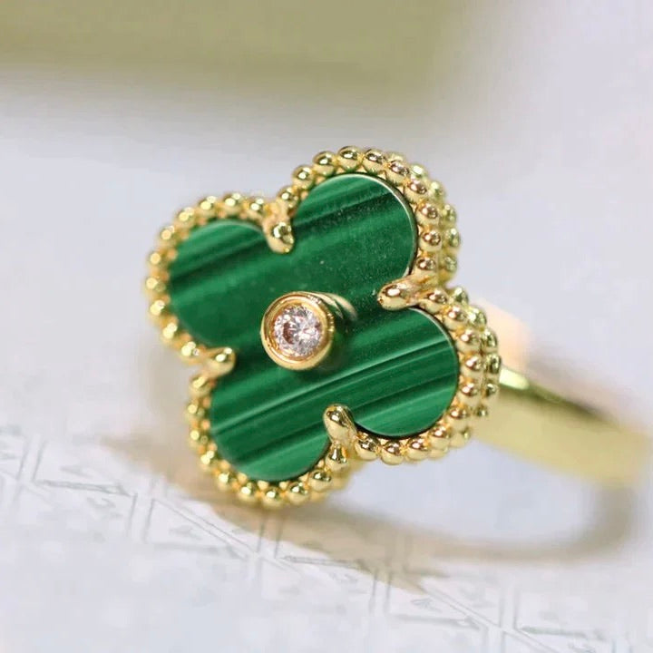 [Shinejoy]CLOVER MALACHITE RING GOLD DIAMOND