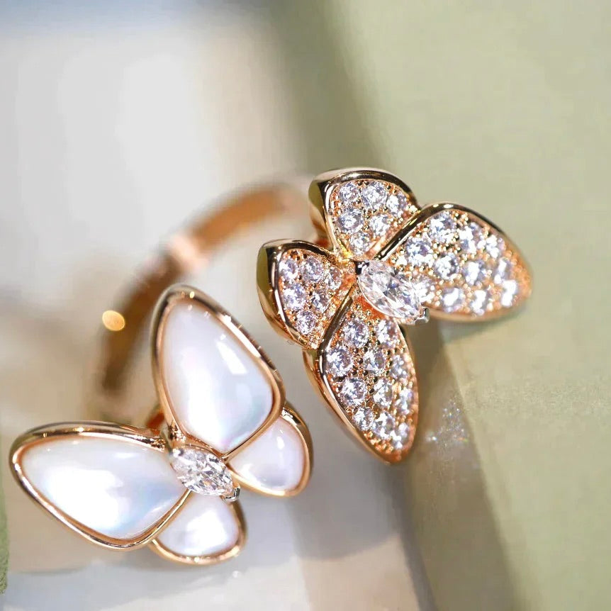 [Shinejoy] Bague balai diamant papillon double