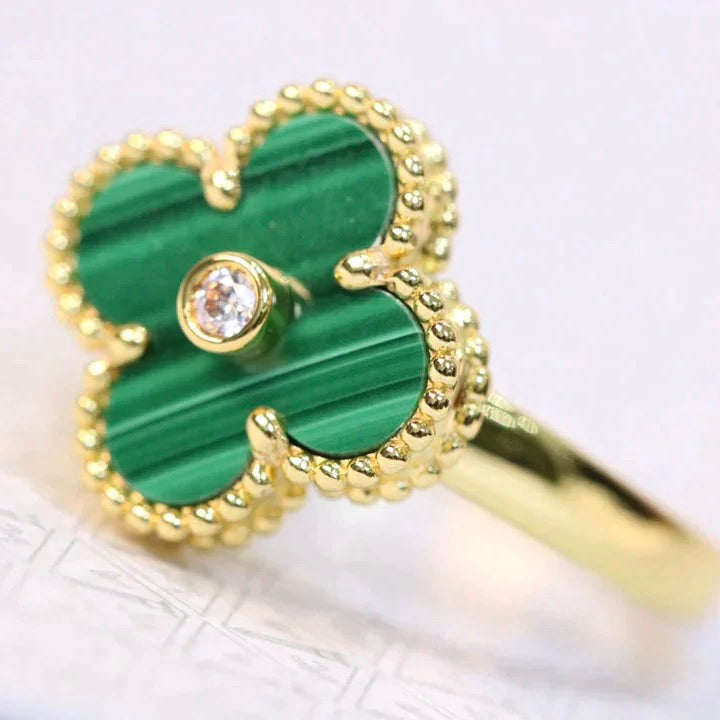 [Shinejoy]CLOVER MALACHITE RING GOLD DIAMOND