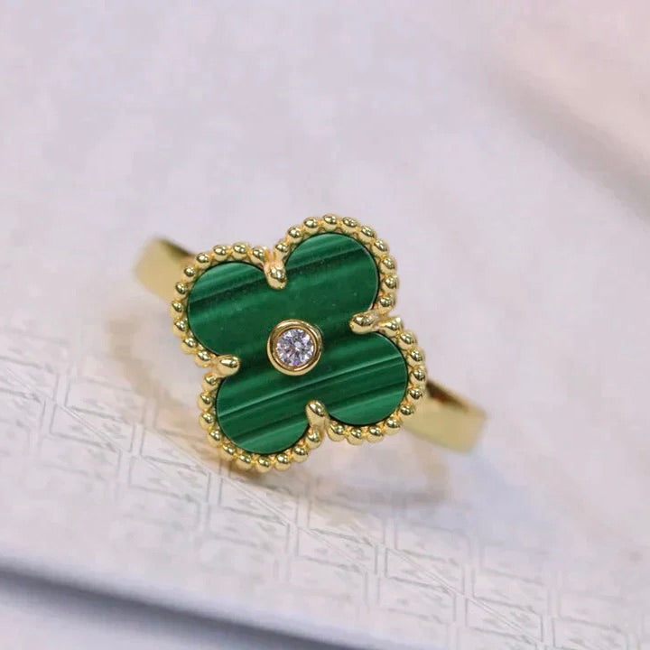 [Shinejoy]CLOVER MALACHITE RING GOLD DIAMOND