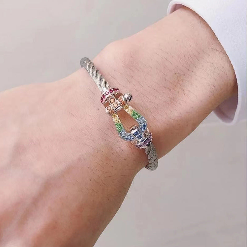 [Shinejoy]FORC LARGE HORSESHOE  COLORED DIAMOND BRACELET SILVER