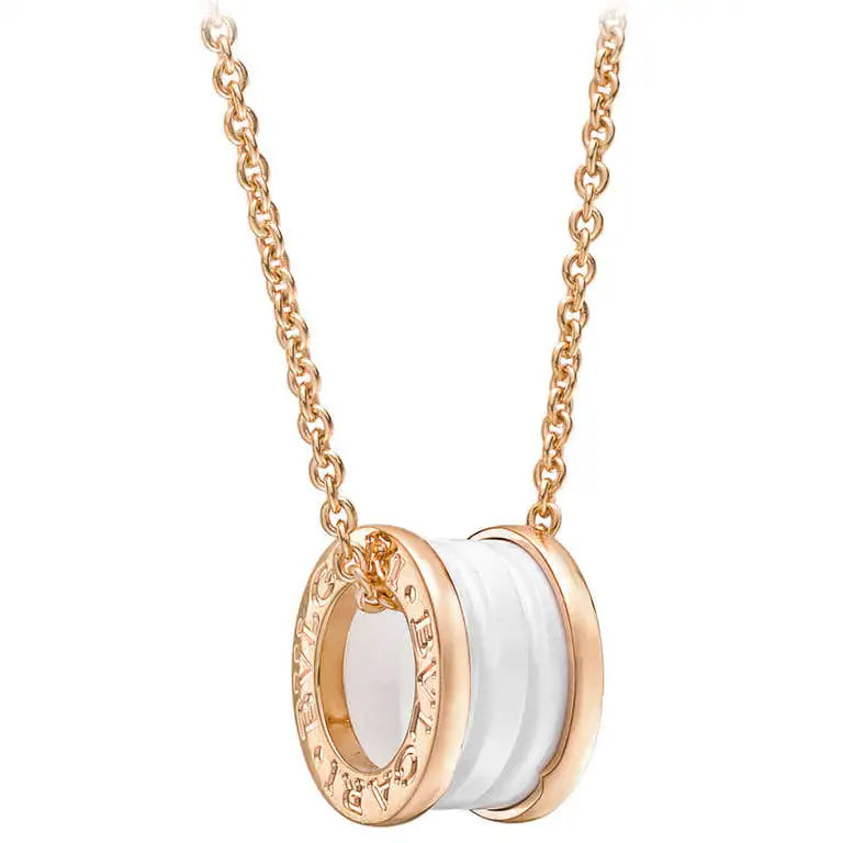 [Shinejoy]ZERO 1 WHITE CERAMIC PINK GOLD DIAMOND NECKLACE