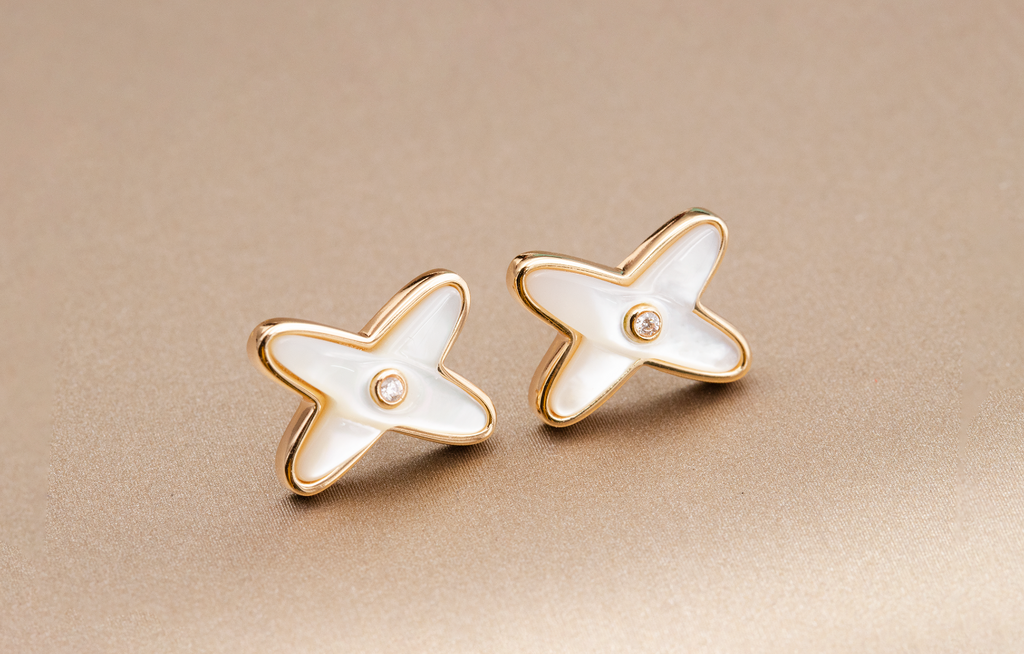 [Shinejoy]JEUX DE WHITE MOP PINK GOLD DIAMOND OREILLES