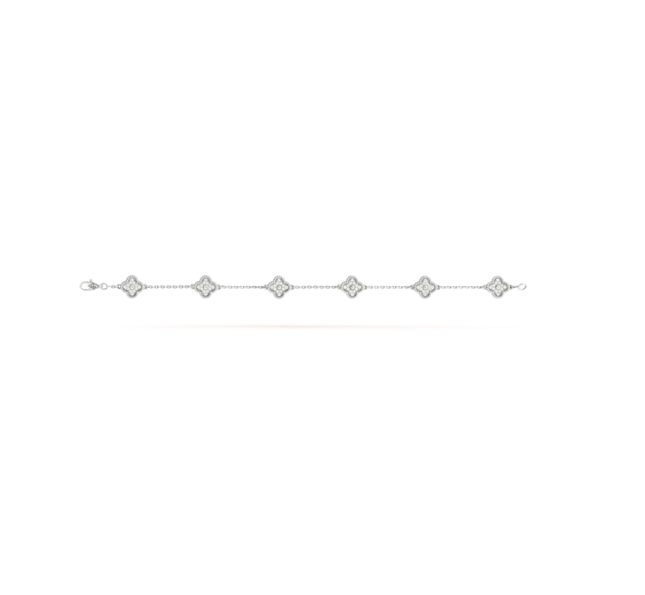 [Shinejoy]CLOVER 6 MOTIF SILVER DIAMOND BRACELET