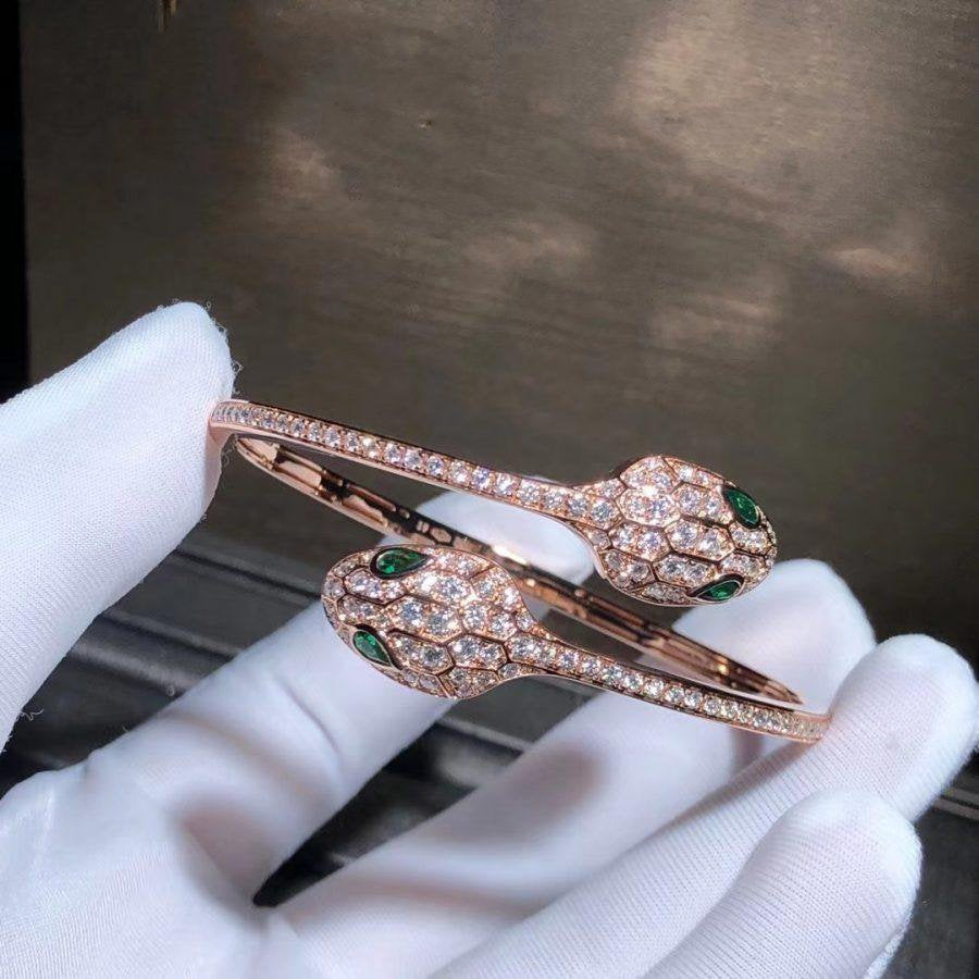 [Shinejoy]SERPENTI BRACELET PINK GOLD MALACHITE DIAMOND DOUBLE SNAKE