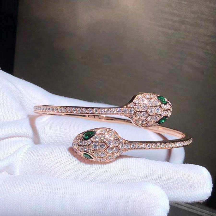 [Shinejoy]SERPENTI BRACELET PINK GOLD MALACHITE DIAMOND DOUBLE SNAKE