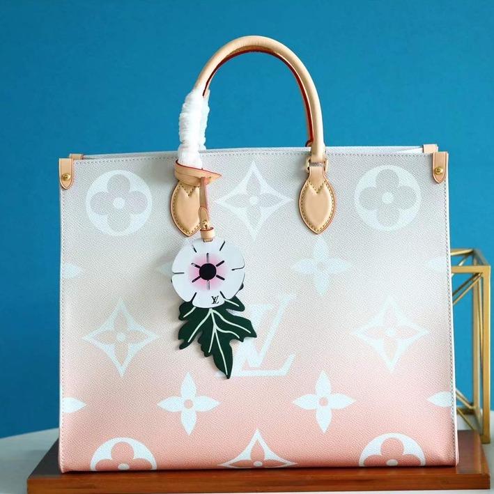 オンザゴー MM ブルーム グレー モノグラム ジャイアント コーテッド キャンバス