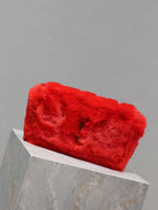 KATE SMALL BAG 22 IN SCARLET RED RABBIT FUR GOLD CHAIN